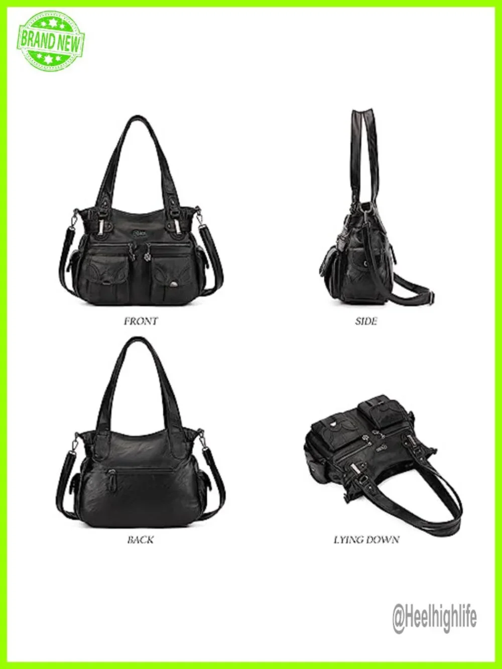 PU Leather Large Hobo Tote Multi-Pocket Bag Water Resistant Adjustable Strap